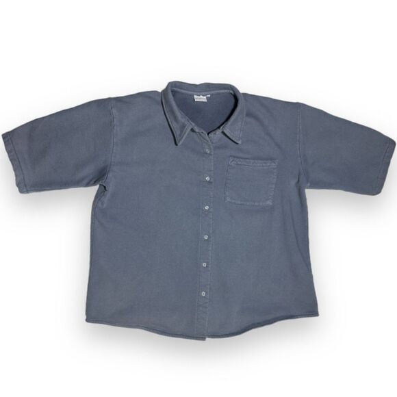 Allen Allen Tops - Allen Allen, USA Beach Oversized Jersey Fleece Button Up Shirt VTG Women's S-M